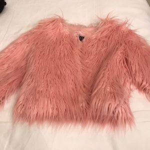 Pink faux fur coat